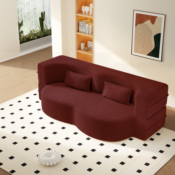 English Elm Modern Corduroy Floor Sofa Foldable Twin Sleeper Foam Filled for Dorms and Playrooms Burgundy W1885P446604