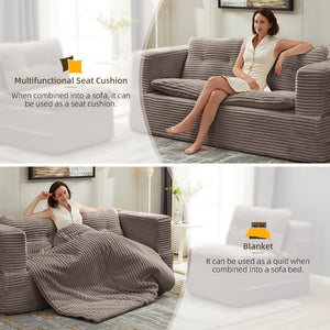 English Elm Multi Purpose Corduroy Sectional with Chaise Converts to King Floor Bed Deep Seat Coffee W3219S00010