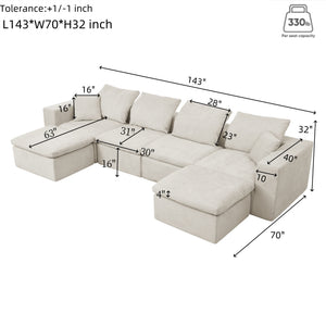 English Elm 143" Cloud Sectional Couch - 52" Chaise U-Shaped Modular Chenille Sofa, Deep Seats, No Assembly W1117S00235