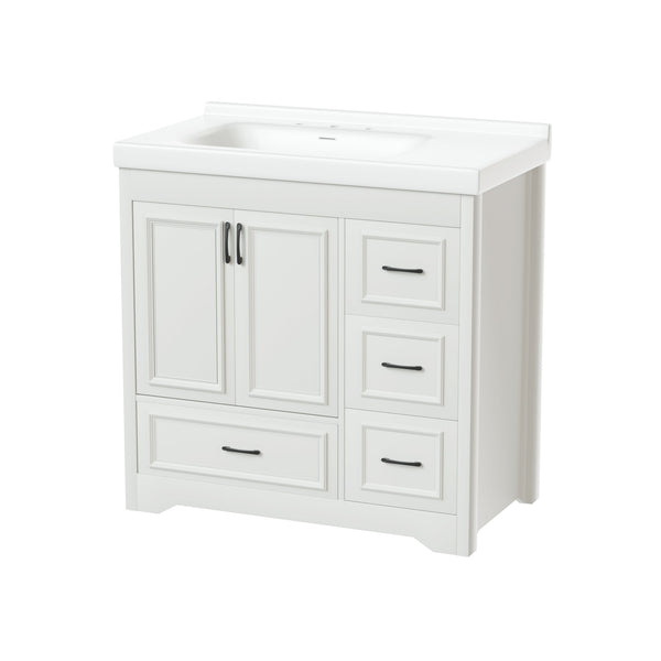 English Elm 36'' 36" Modern Bathroom Vanity with Ceramic Undermount Sink, White Cabinet, 2 Doors & 4 Drawers, Sturdy W1162S00012