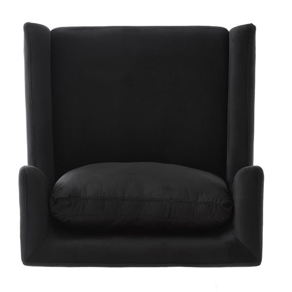 English Elm Modern Velvet Accent Chair Curved Arms Plush Cushion Upholstered Seat for Living Room Black N763P360686B