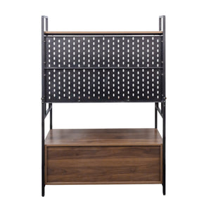 English Elm Kitchen Bakers Rack with Pegboard, Microwave Stand & Glass Doors — Adjustable Shelves, Water-Resistant Storage for Small Spaces and Organized Kitchens W331P283643