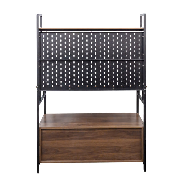 English Elm Kitchen Bakers Rack with Pegboard, Microwave Stand & Glass Doors — Adjustable Shelves, Water-Resistant Storage for Small Spaces and Organized Kitchens W331P283643