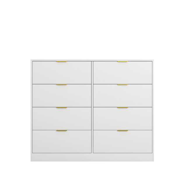English Elm 8 Drawer Tall Chest Slim Particleboard Build Smooth Gliding Storage for Bedroom Closet White W409S00028