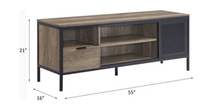 English Elm Nantan Rustic Oak TV Stand with Black Metal Frame, 1 Drawer & 4 Compartments for Up to 50" B2726P278164