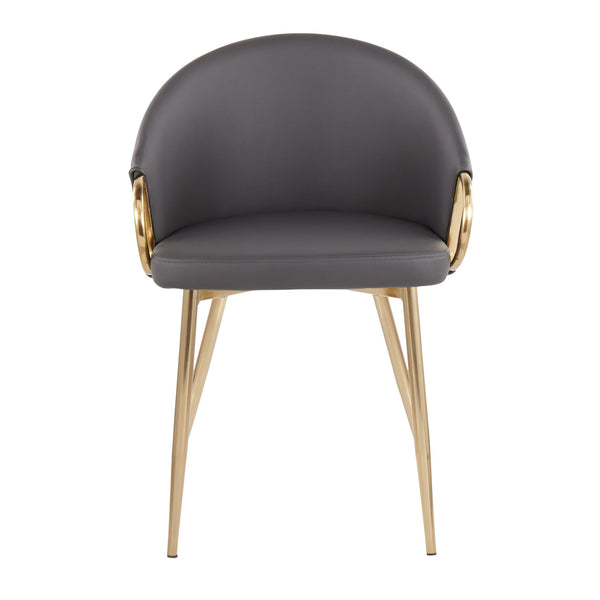 English Elm Chair with Silver Metal Frame and Padded Faux Leather Seat for Modern Dining Spaces Grey+Gold B202P471296