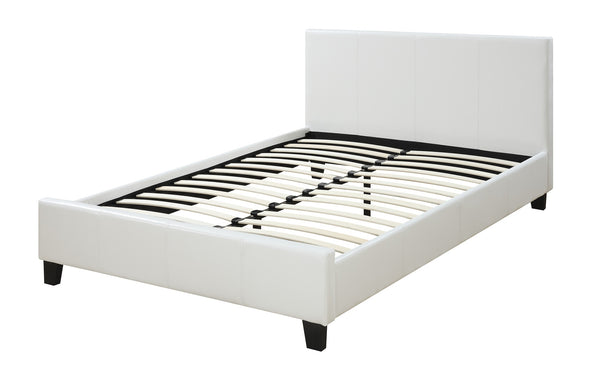 English Elm Classic White Queen Size Bed Faux Leather Upholstered Frame with Wooden Legs, Chic Traditional Design, Easy Assembly, 65"W x 84.5"L B011P395407
