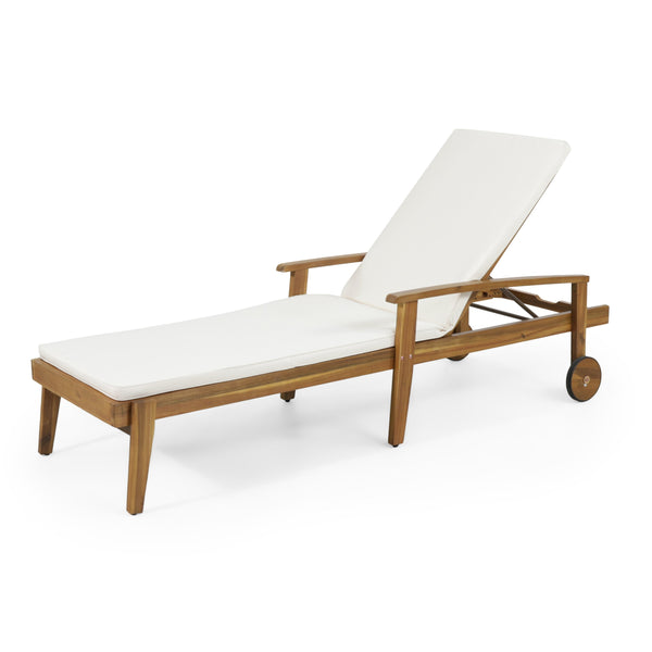 English Elm Jason Outdoor Acacia Wood Chaise Lounge with Adjustable Recline and Slat Design Teak+ Beige N769P363844N