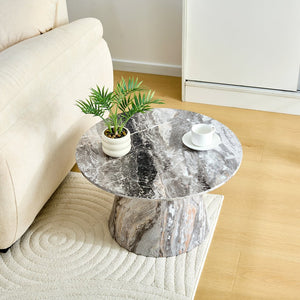English Elm Grey Wood Grain Round Coffee Table Low Profile Mdf Living Room Accent Piece W2920P404129