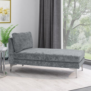 English Elm Christopher Knight Home® - CHAISE Plush Fabric Lounge with Silver Bracket Legs and Backrest Pillow for Stylish Comfort Grey 66.75 L x 30.5 W x 12.25 H 68109.00GRY