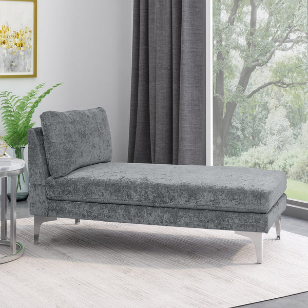 English Elm Christopher Knight Home® - CHAISE Plush Fabric Lounge with Silver Bracket Legs and Backrest Pillow for Stylish Comfort Grey 66.75 L x 30.5 W x 12.25 H 68109.00GRY