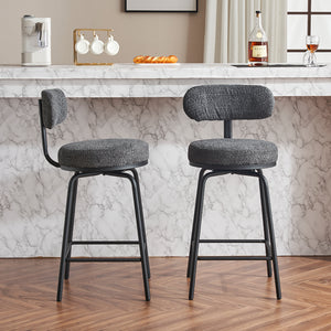 English Elm Modern Bouclé Swivel Bar Stools Set of 2 — Counter Height Fabric Seats with Metal Frame & Footrest, 360° Comfort Grey W1901P264273
