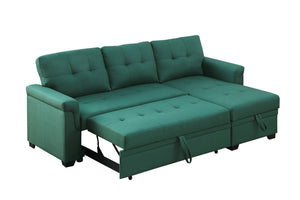 English Elm Jardin Reversible L-shaped Sectional Sleeper Sofa with Chaise Storage and Tufted Fabric Green B2749S00008
