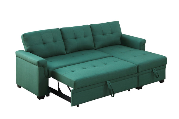 English Elm Jardin Reversible L-shaped Sectional Sleeper Sofa with Chaise Storage and Tufted Fabric Green B2749S00008