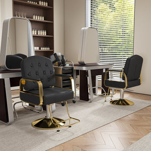 English Elm Hydraulic Salon Chair with Foot Pump Swivel Base Pu Leather Seat for Barber Tattoo Spa Black W2700P410952