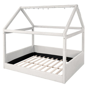 English Elm Full Size Upholstered House Daybed With Led Lighting, Cozy Beige Corduroy For Kids & Guests N7500001335A