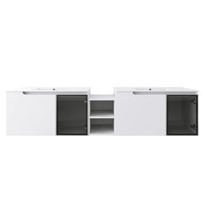 English Elm 84'' Freestanding Double Sink Bathroom Vanity Oak Finish Soft Close Storage Cabinet W999S00534