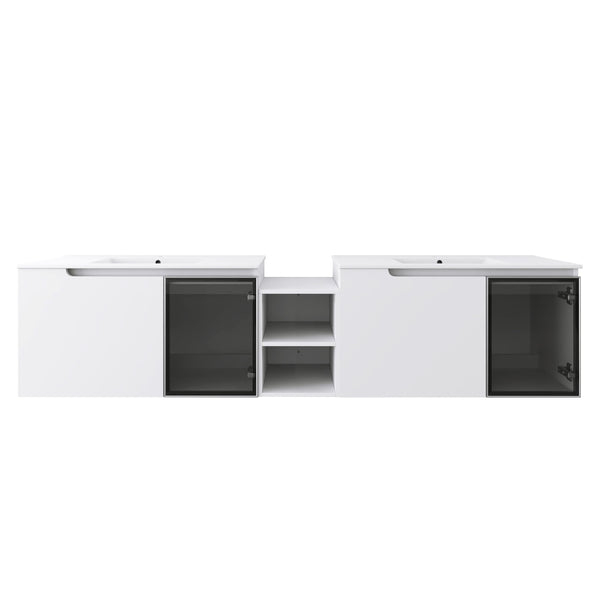 English Elm 84'' Freestanding Double Sink Bathroom Vanity Oak Finish Soft Close Storage Cabinet W999S00534
