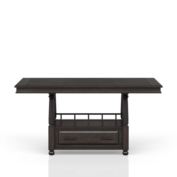 English Elm Deep Deep Coffee Counter Height Dining Table with Storage Shelf & Drawer, Solid Wood+MDF, Metal Accents, Sturdy Modern Design B2699S00009