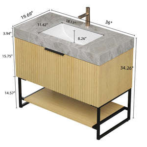 English Elm YOLAN 36" Bathroom Vanity with Integrated Solid Surface Basin, Pre-Assembled Plywood Cabinet, Soft-Close Drawer and Open Towel Shelf Black,Golden Oak,Light Gray,White W2615S00364