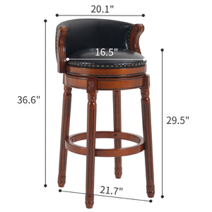 English Elm Seat 29.5" Cowtop Leather Swivel Bar Stool – Stylish Wooden Chair For Kitchen, Home Bar & Dining W2195P268321-GIGA
