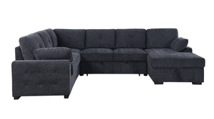 English Elm Multi Functional L Shaped Sectional Sofa with Sleeper and Hidden Storage Chaise Dark Gray B2730S00055