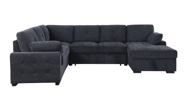 English Elm Multi Functional L Shaped Sectional Sofa with Sleeper and Hidden Storage Chaise Dark Gray B2730S00055