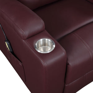 English Elm Macklin Faux Leather Power Lift Recliner with Heat Massage and Storage Pockets Wine Red B062P466805