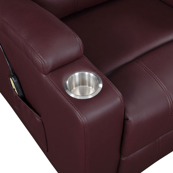 English Elm Macklin Faux Leather Power Lift Recliner with Heat Massage and Storage Pockets Wine Red B062P466805
