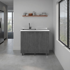 English Elm Utility Sink Base Cabinet with Two Doors Shelved Storage White Oak Laundry Room B097S00264