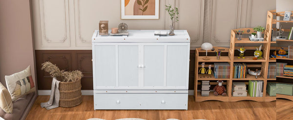 English Elm Queen Murphy Wall Bed with Pull Out Drawer and Built in Usb Charging Cabinet White N708P205905K
