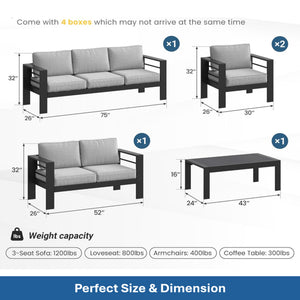 English Elm 5-piece Aluminum Outdoor Conversation Set Weatherproof Patio Lounge with Wpc Coffee Table Light Gray B082S00096