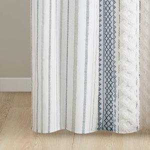 JLA Home INK+IVY - Cotton Imani Aztec Printed Shower Curtain with Chenille Stripe Trim — Boho Texture, OEKO‑TEX Certified Comfort White/Navy II70-1319