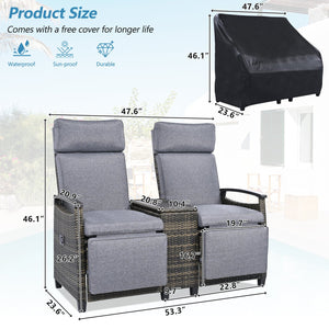 English Elm Go Outdoor Recliner Loveseat Chair With Adjustable Backrest, Storage Table & Acacia Wood Armrests N704G201239E