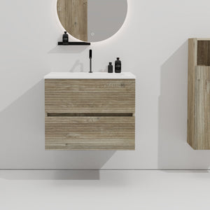 English Elm Gloria 24" Natural Oak Floating Bathroom Vanity with Integrated Ceramic Basin, 20% More Storage, Soft-Closing Drawers W1865S00120