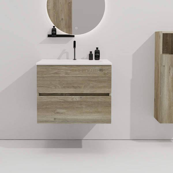 English Elm Gloria 24" Natural Oak Floating Bathroom Vanity with Integrated Ceramic Basin, 20% More Storage, Soft-Closing Drawers W1865S00120