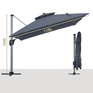 English Elm 11FT Patio Umbrella with Double Venting Top, UPF50+ 11x11ft Shade, Aluminum Frame, Tilt & Rotate Gray 106.3 L x 16.14 W x 6.3 H T3609P347438