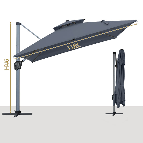 English Elm 11FT Patio Umbrella with Double Venting Top, UPF50+ 11x11ft Shade, Aluminum Frame, Tilt & Rotate Gray 106.3 L x 16.14 W x 6.3 H T3609P347438