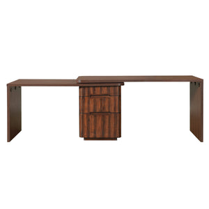 English Elm 90" Rotating L-shape Executive Desk Natural Melamine Mdf Surface Three Drawers Home Office Walnut N751S383638W