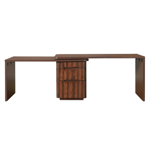 English Elm 90" Rotating L-shape Executive Desk Natural Melamine Mdf Surface Three Drawers Home Office Walnut N751S383638W