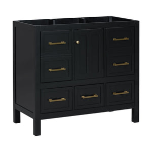 English Elm 36'' Bathroom Vanity Cabinet - Modern Solid Wood Freestanding Storage With 5 Drawers & Soft-Close Doors N710P256102B