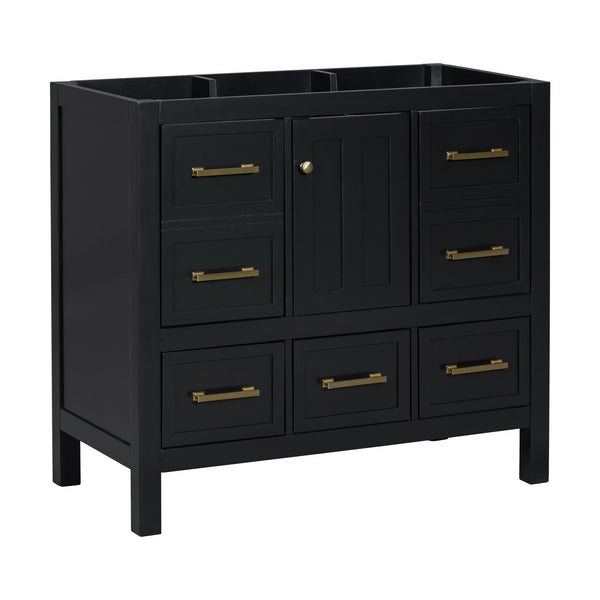 English Elm 36'' Bathroom Vanity Cabinet - Modern Solid Wood Freestanding Storage With 5 Drawers & Soft-Close Doors N710P256102B