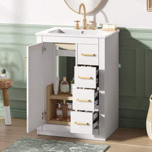 English Elm 24" Modern Bathroom Vanity With Integrated Sink, Soft-Close Drawers, Stylish Gold Hardware Finish N710P341038K