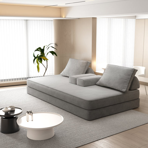 English Elm 86.6"Multifunctional Folding Sofa Bed with Chaise, Fluffy Chenille, Removable Backs & Pillows, Deep Seat Lounge LIGHT GREY W3219P340666