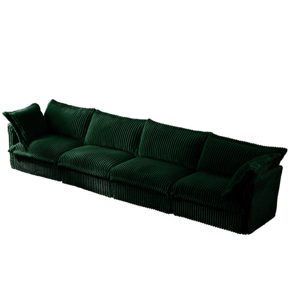 English Elm Slipcovered 4-Seater Sofa In Soft Green Corduroy - Extra Deep, Modular, And Comfy For Living Rooms! W3041S00084-GIGA