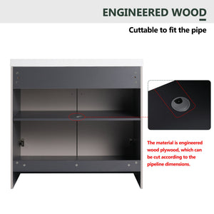 English Elm 36" Freestanding Bathroom Vanity with Resin Sink, Soft-Close Doors, Adjustable Shelf & 3 Handles W999S00336