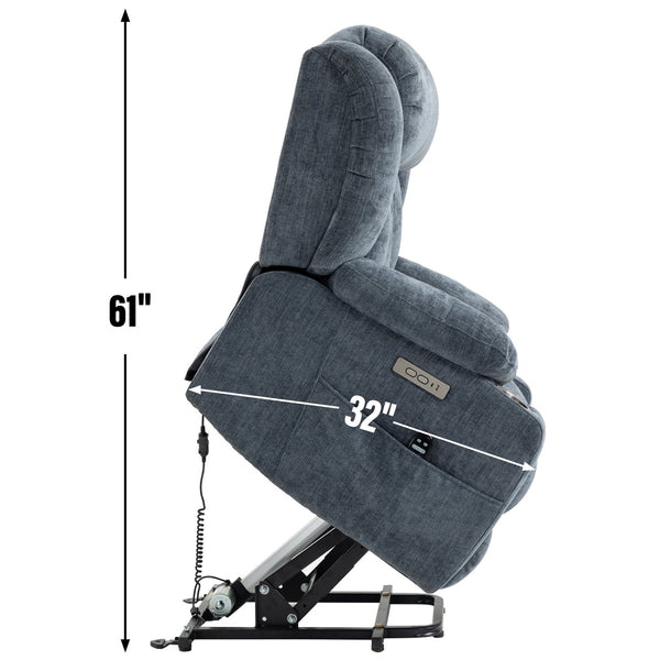 English Elm Up to 350 Lbs Chenille Power Lift Recliner with Massage Heating and Usb Charging Ports W1803S00047