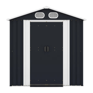 English Elm Campcraft 8x6 Outdoor Metal Storage Shed with Lockable Doors and Ventilation for Backyard Dark Gray W1598S00044