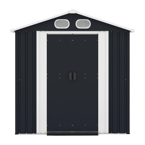 English Elm Campcraft 8x6 Outdoor Metal Storage Shed with Lockable Doors and Ventilation for Backyard Dark Gray W1598S00044