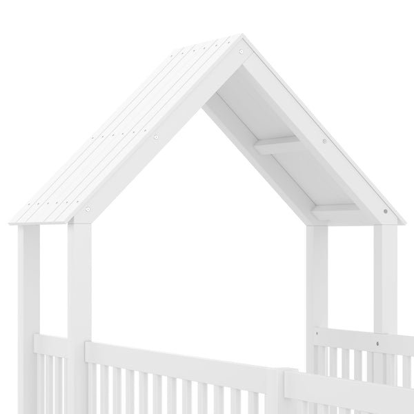 English Elm Twin House Floor Bed with Door & Full-Length Guardrails, Solid Wood Twin Loft Alternative for Kids White W1580P327128